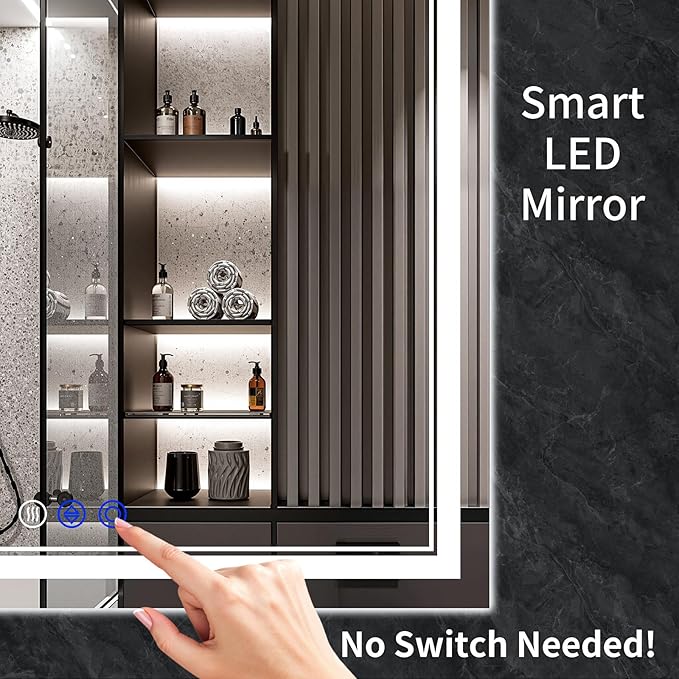 72"x32" LED Bathroom Mirror with Anti-Fog, Stepless Dimmable Lights, 3 Color Modes, Shatter-Proof Tempered Glass,Waterproof Design