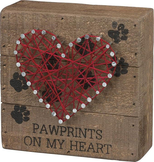 Primitives by Kathy Distressed Wood Slat Sign - 'Pawprints' with Hand-Strung Heart, Wall Art & Desk Decor for Home