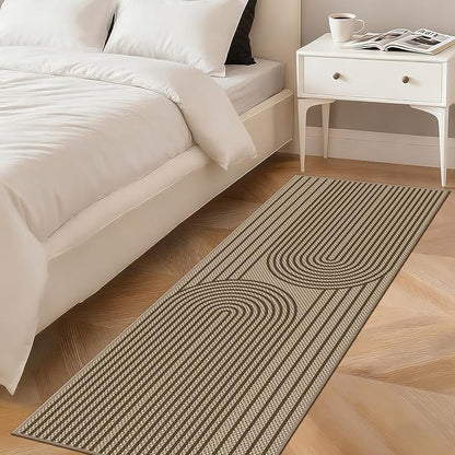 Easy Jute Hallway Runner Rug, 2' x 6' Kitchen Runner, Brown Farmhouse Ultra-Thin Washable Non-Slip Carpet Runner for Laundry, Bedroom, Backyard, Outdoor, Home Decor