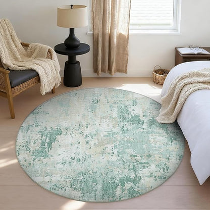 ROYHOME Modern Abstract 6x6 Round Area Rug Non Slip Non Shedding Rug Low Pile Stain Resistant for Bedroom Living Room Office Dining Room,Green