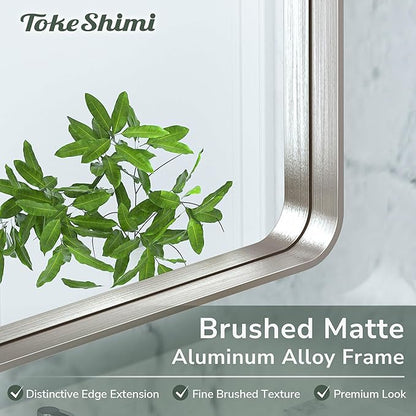 TokeShimi 24x32 Brushed Nickel Bathroom Wall Mirror Vanity Metal Frame Round Corner Rectangular for Home Decor Living Room Entryway (Horizontal/Vertical)