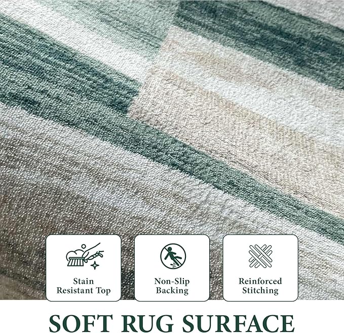 Area Rug Living Room Rugs 8x10 - Large Soft Boho Geometric Rug, Non-Slip Foldable Washable Rugs Non Shedding Morden Indoor Floor Carpet for Living Bedroom Office Dining Room (Green,8'x10')