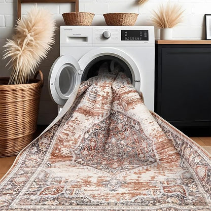 9x12 Area Rugs for Living Room: Washable Ultra Thin Rug - Oriential Stain Resistant Carpets - Large Indoor Non-Slip Rug for Bedroom Dining Room 9'x12' Brick