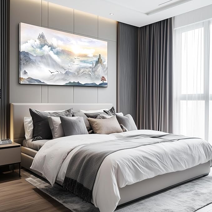 Canvas Wall Art For Living Room Large Size Wall Decoration For Bedroom Mountain Landscape Pictures Wall Decor Watercolor Painting Modern Office Canvas Art Prints Room Decor Ready To For Home Decor