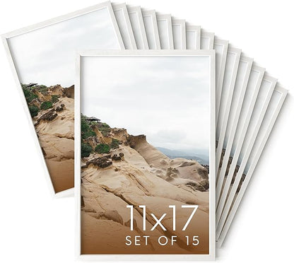 HAUS AND HUES White Oak Wood 11x17 Picture Frames - Bulk Set of 15, Elegant Frames for Posters and Wall Display
