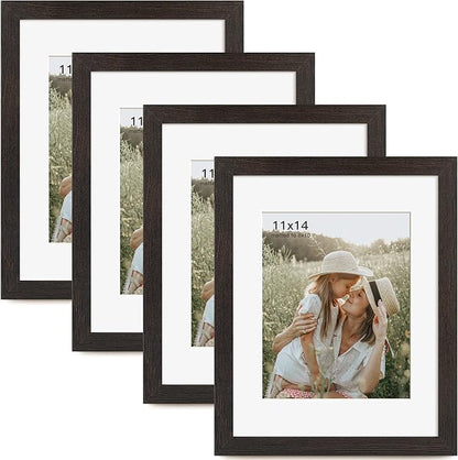 Momentworth 11x14 Picture Frame with Mat for 8x10 Set of 4, Distressed Black Wood Grain 11 x 14 Gallery Wall Picture Frames for Wall Mounting(4 Pack, Black)
