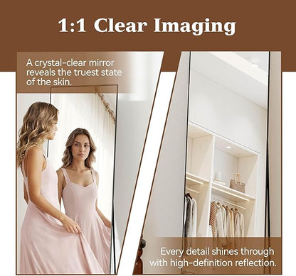 NARCISSUS 57x16 Mirror Door Hanging Full Length Body with Floor Stand or Wall Mounted Metal Aluminum Frame Tempered Glass Rectangle Mirrors for Bedroom Dressing Living Room Bathroom 57 inch Black