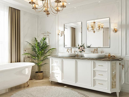 24"x30" Frameless Beveled Bathroom Wall Mirror, Rectangle Bathroom Wall Mirror with 4mm Tempered Glass for Over Sink, Bedroom, Living Room, Vanity, Hangs Horizontally or Vertically