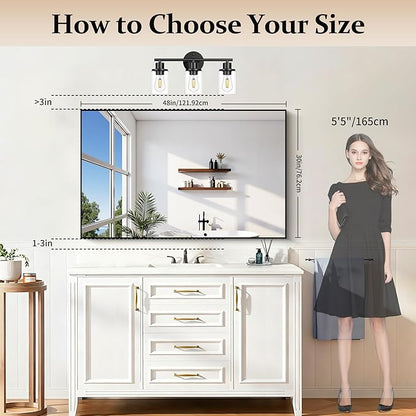 COFENY Black Bathroom Mirror for Wall, 30x48 Inch Rectangle Mirrors with Metal Frame, Modern Vanity Wall Mirror Decor for Bathroom Living Room, Entryway Hangs Horizontal or Vertical