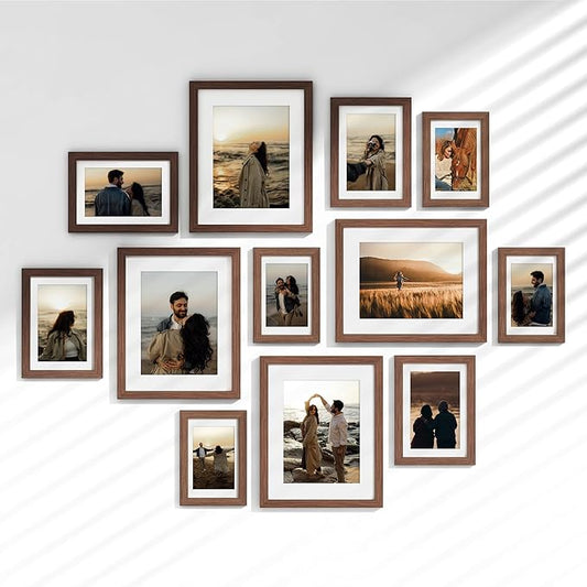 Venusmiles 12 Pack Picture Frames Collage Wall Decor, Gallery Frame Set for Wall Mounting or Tabletop Display, Multi Sizes Including 4pcs 8x10, 4pcs 5x7, 4pcs 4x6, Walnut