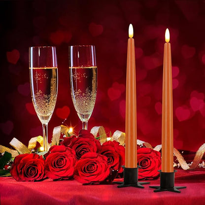 CVHOMEDECO. Flameless Taper Candles with 10-Key Remote, Battery Operated Led Flickering 3D Wick Window Candles Real Wax Finished Home Christmas Party Decor 0.78 x 11 Inch, Pack of 2 (Orange)