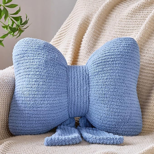 Bow Pillow, Decorative Throw Pillows with Soft Plush, Bow Throw Pillow for Couch Bed, Home Decor Bow Shaped Pillow for Bedroom Living Room (Blue, 16 Inches)