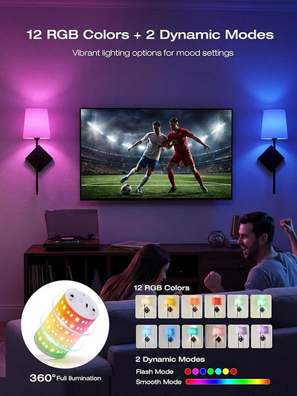 CLOUDY BAY 10000mAh Battery Operated Wall Sconces,Up to 100 Hours with Rechargeable RGB Dimmable Magnetic Bulb,Cordless Wall Lighting Fixtures with Remote for Bedroom,Black,2 Pack-18in