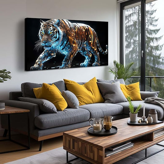 Ouzzlie Large Tiger Wall Art for Living Room Animal Canvas Picture Black Wall Decor Art for Bedroom Big Print Home Office 24" x 48"