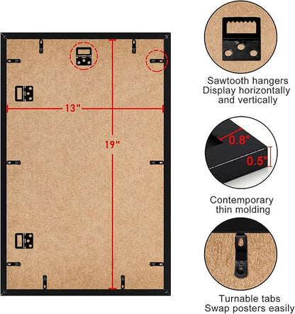 ELSKER&HOME 13x19 Picture Frame Black 3 Pack, Display Poster 11x17 with Mat or 13x19 without Mat, Horizontal and Vertical Wall Mounting
