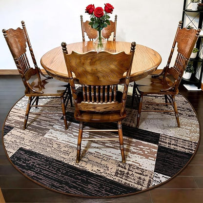 FlyDOIT Modern Round Area Rug for Living Room, 5Ft Washable Round Rug Chocolate Geometric Patchwork Circle Rugs for Dining Room Table, Large Circular Floor Carpet for Bedroom Home Office
