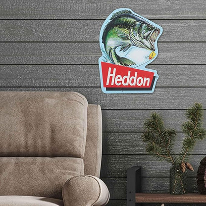Heddon Fish Metal Sign - Vintage Fishing Wall Decor for Garage, Man Cave or Cabin