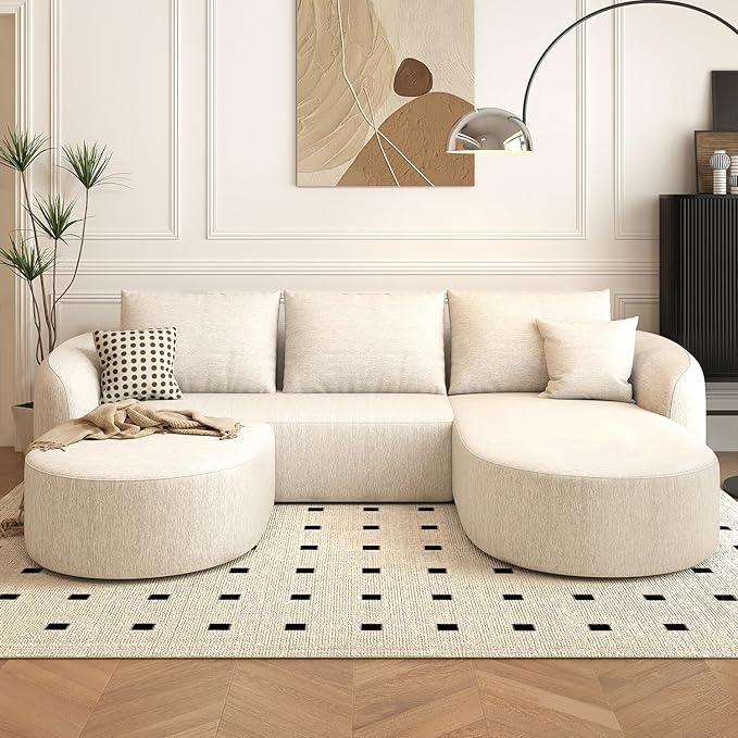 Settab 111" Modular Sectional Couches Luxury Modern Curved Back U-Shape Sofa Set with Ottoman,Minimalist Comfy Boneless Cloud Couch for Living Room Apartment,(Right Facing Chaise,White)