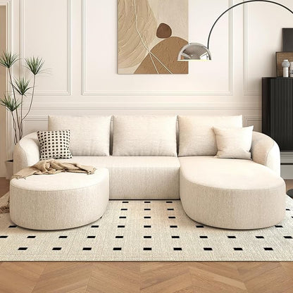 Settab 111" Modular Sectional Couches Luxury Modern Curved Back U-Shape Sofa Set with Ottoman,Minimalist Comfy Boneless Cloud Couch for Living Room Apartment,(Right Facing Chaise,White)