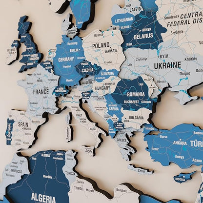 Colorfull Worlds 3D Wooden World Map Wall Art - Premium Multicolored World Travel Map for Wall Decor with Push Pins- Ideal Housewarming Gift & Travel Tracker (Medium, Navy)
