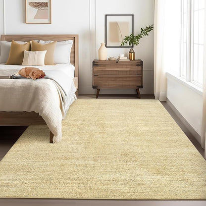 Area Rug 4x6 Washable Bedroom Rugs Non Slip Modern Solid Color Large Living Room Throw Carpet Low Pile Minimalist Kitchen Rug Plain Accent Rug Mat Classic Boho Area Rugs for Nursery Entryway, Tan