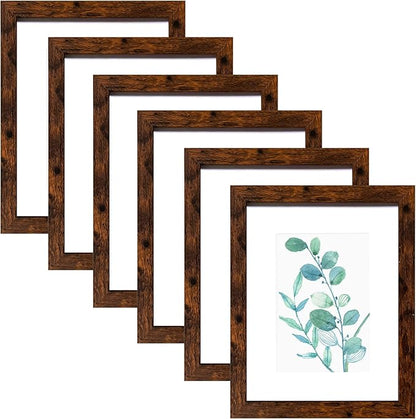 SESEAT 8x10 Picture Frame Dark Brown Set of 6, Display Pictures 5x7 With mat or 8x10 Without Mat