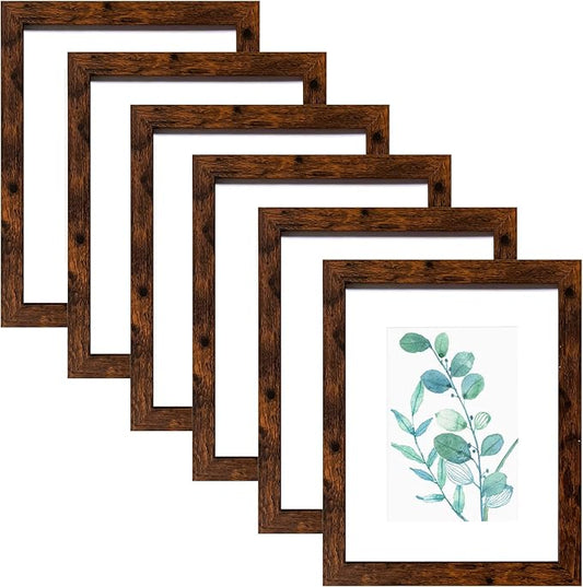 SESEAT 8x10 Picture Frame Dark Brown Set of 6, Display Pictures 5x7 With mat or 8x10 Without Mat
