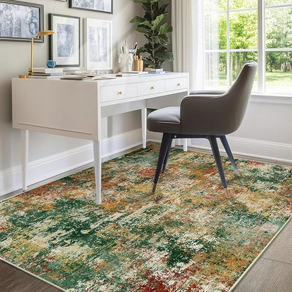 RELEANY Washable Area Rugs 6'x9' Non-Slip Modern Abstract Soft for Living Room Entryway Bedroom Nursery, Print Pattern, Green Orange Rust Red Cream Colorful