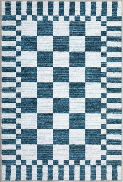 GarveeHome Blue and White Checkered Rug 2x3 Washable Rug Non-Slip for Entryway, Soft Low-Pile Small Area Rugs, Modern Geometric Rugs for Kitchen