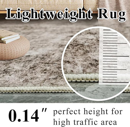 3x5 Living Room Area Rug - Modern Abstract Washable Bedroom Rugs with Non Slip Rubber Backing Indoor Low Pile Carpet for Office Nursery Soft Ultra Thin Home Decor Floor Mat for Bathroom 3x5 Brown