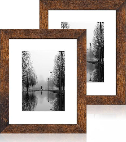 iRahmen 8x10 Picture Frame Set of 2 with High Definition Glass, Wood Photo Frame Display Pictures 5x7 with Mat or 8 x 10 without Mat for Tabletop or Wall Mounting