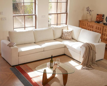 ELUCHANG 113" V-Shaped Modular Sectional Sofa Couch, Modern 4-Seat Comfy Linen Deep Seat Sofa with Corner, Removable Cover, Easy Assembly, Large Sofas & Couches for Living Room, Office, Beige