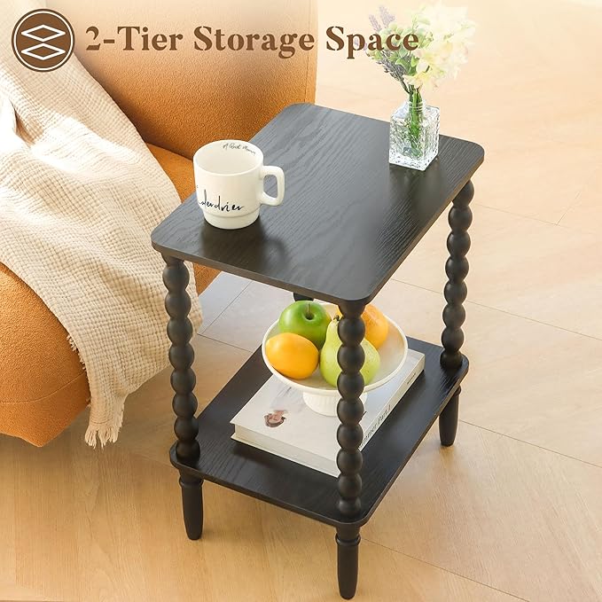 Fultyle End Tables Set of 2, Small Side Table with Storage Shelf, Nightstands for Bedroom Set of 2 for Living Room, Office and Small Spaces (Black)