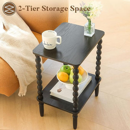 Fultyle End Tables Set of 2, Small Side Table with Storage Shelf, Nightstands for Bedroom Set of 2 for Living Room, Office and Small Spaces (Black)