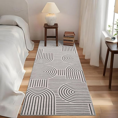Modern Rug 2.5x8 Runners for Hallways, Abstract Kitchen Runner Rugs Non Slip Bath Runners, Rainbow Washable Runner Rug for Bedroom, Soft Long Rugs for Entryway Bathroom Laundry Dorm, Blackwhite
