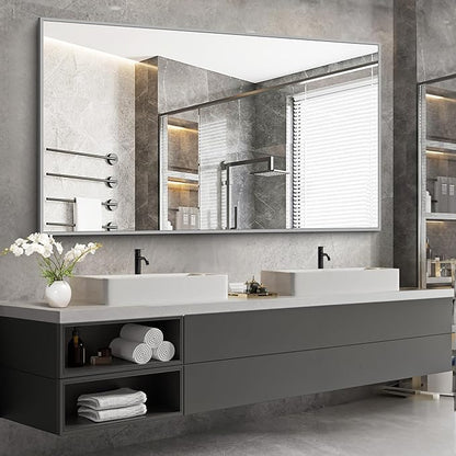 COFENY 36x60inch Brushed Nickel Bathroom Mirror, Silver Rectangle Mirror with Frame, Large Rectangular Wall Mirrors for Bathroom, Living Roomm, Hair Salon, Big Mirror Hang Horizontal/Vertical