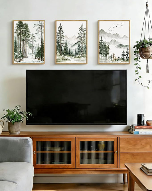 Drsoum Green Tree Forest Mountain Framed Wall Art Nature Landscape Prints Morden Wilderness Artwork Hallway Bedroom Ready to Hang 11x14in Natural Framed