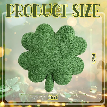 Geelin 16'' St Patrick's Day Pillow Large Green Shamrock Shaped Plush Soft Throw Pillows Fur Stuffed Four Leaf Irish Clover Cushion Saint Patrick's Day Decoration for Irish Couch Sofa Bedroom Decor