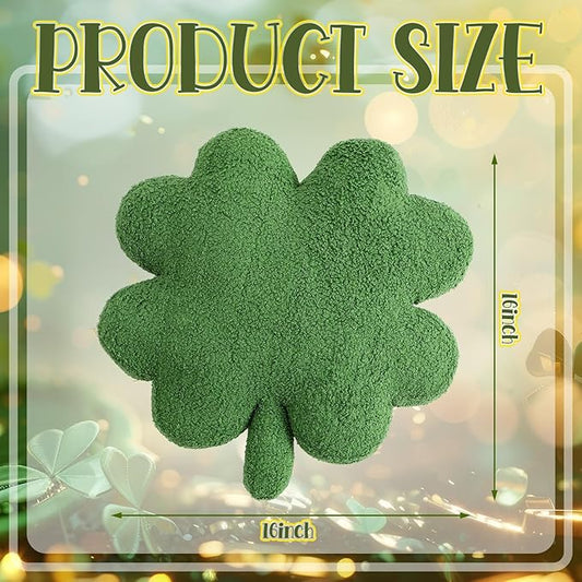 Geelin 16'' St Patrick's Day Pillow Large Green Shamrock Shaped Plush Soft Throw Pillows Fur Stuffed Four Leaf Irish Clover Cushion Saint Patrick's Day Decoration for Irish Couch Sofa Bedroom Decor
