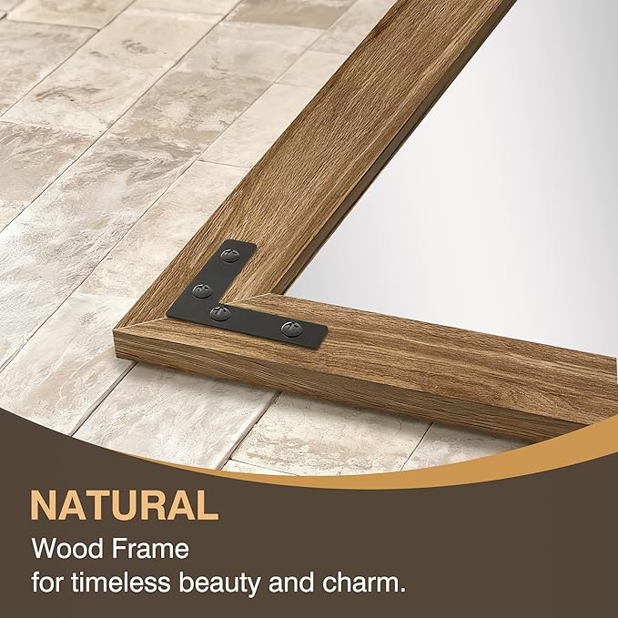 FICTOR Wooden Full Length Mirror, 65"x24" Solid Wood Frame Floor Mirror, for Farmhouse, Bedroom, Living Room, Entryway Decor, Leaning or Hanging