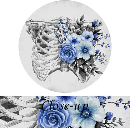 KREATIVE ARTS 4-Piece Gothic Skull Canvas Wall Art Set with Black Frame, 12x12 Each, Grey and Blue Floral Skeleton Anatomy Prints Framed Artwork Ready to Hang