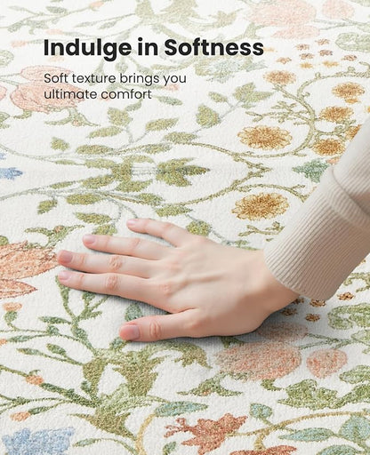 AMADA HOMEFURNISHING 5x7 Area Rug, Washable Living Room Rug with Non-Slip Backing, Low Pile and Durable Edge Binding, Vintage Soft Floral Rugs for Living Room, Bedroom, Dining Room