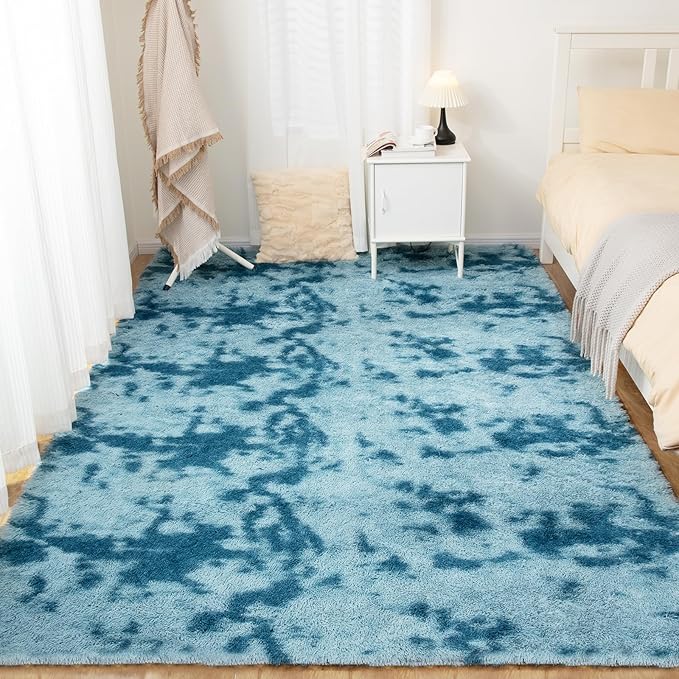 Puremy Luxury 3x5 Area Rug, Ultra Soft Rugs for Living Room, Plush Carpet Rugs for Bedroom, Non-Slip Indoor Rug for Nursery, Study Room, Playroom, Home Decor, Tie-Dyed Blue