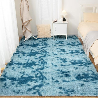 Puremy Luxury 3x5 Area Rug, Ultra Soft Rugs for Living Room, Plush Carpet Rugs for Bedroom, Non-Slip Indoor Rug for Nursery, Study Room, Playroom, Home Decor, Tie-Dyed Blue