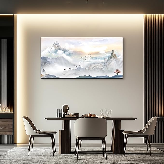Canvas Wall Art For Living Room Large Size Wall Decoration For Bedroom Mountain Landscape Pictures Wall Decor Watercolor Painting Modern Office Canvas Art Prints Room Decor Ready To For Home Decor