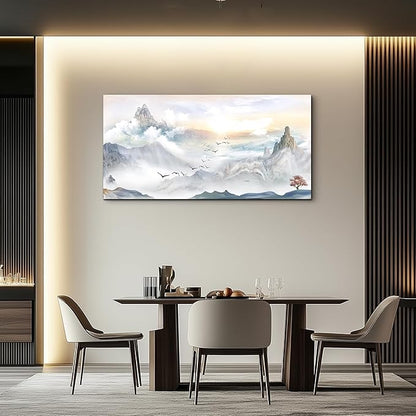 Canvas Wall Art For Living Room Large Size Wall Decoration For Bedroom Mountain Landscape Pictures Wall Decor Watercolor Painting Modern Office Canvas Art Prints Room Decor Ready To For Home Decor