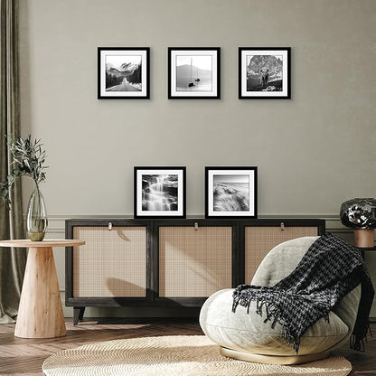 Americanflat 10x10 Picture Frame with Polished Plexiglass - Set of 5 - Use as 8x8 Frame with Mat or Display 10x10 Photo Without Mat - Galleria Collection - Square Frames for Tabletop or Wall - Black