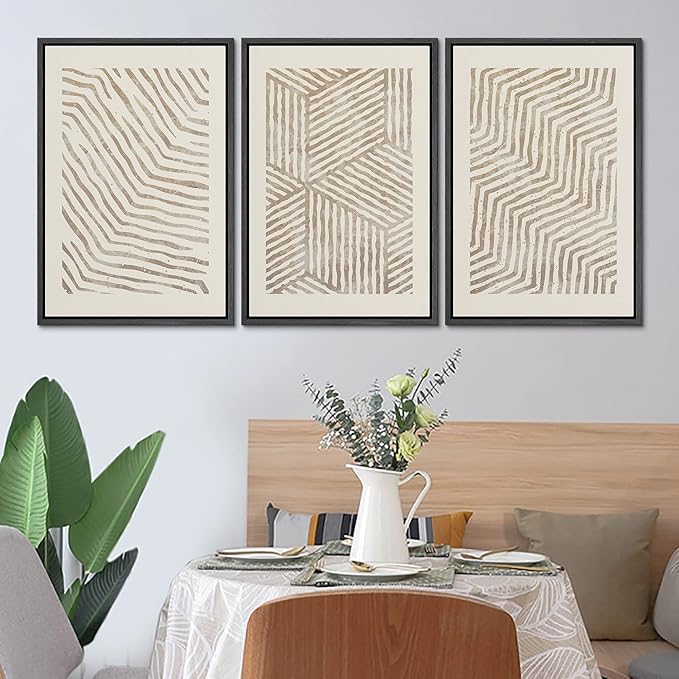 SIGNLEADER Framed Canvas Print Wall Art Set 3D Geometric Pattern Wave Collage Abstract Shapes Illustrations Modern Art Decorative Contemporary for Living Room, Bedroom, Office - 24"x36"x3 BLACK