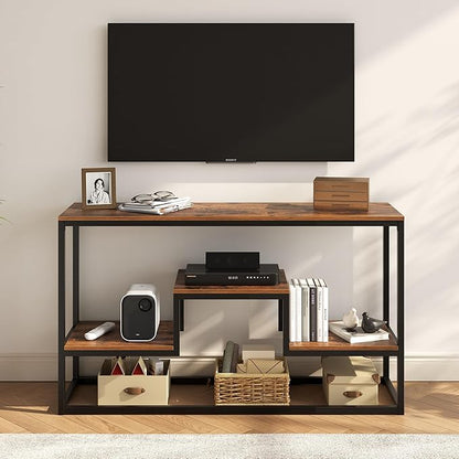 YOUDENOVA TV Stand for TVs up to 65 Inch, TV Console Table with 3-Tier Open Storage Shelves, Modern Industrial Entertainment Center for Living Room, Bedroom, Rustic Brown