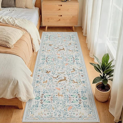 Runner Rug Washable Runners Kitchen Rugs Non Slip Neutral Floral Carpet Low Pile for Indoor Hallways Entryway Living Room Bedroom Laundry Soft Mat 2'6''x8' Cream Gray